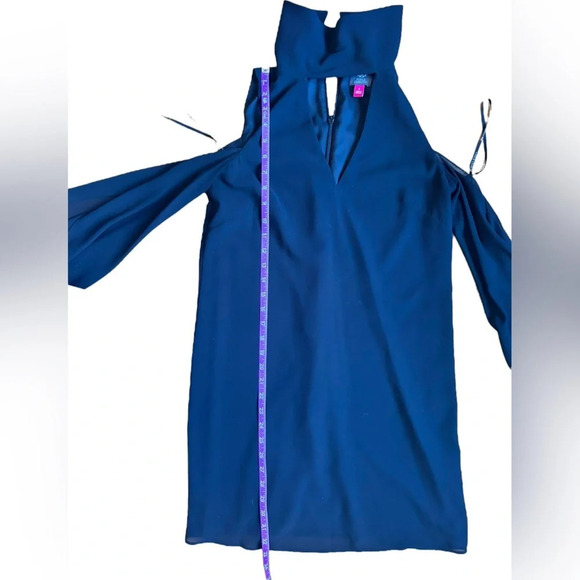 Vince Camuto Black VNeck Cutout Choker Collar chiffon cold shoulder dress Size 4 - Picture 8 of 14